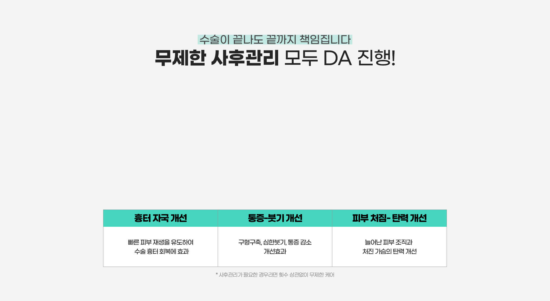 수술이 끝나도 끝까지 책임집니다 무제한 사후관리 모두 DA 진행!